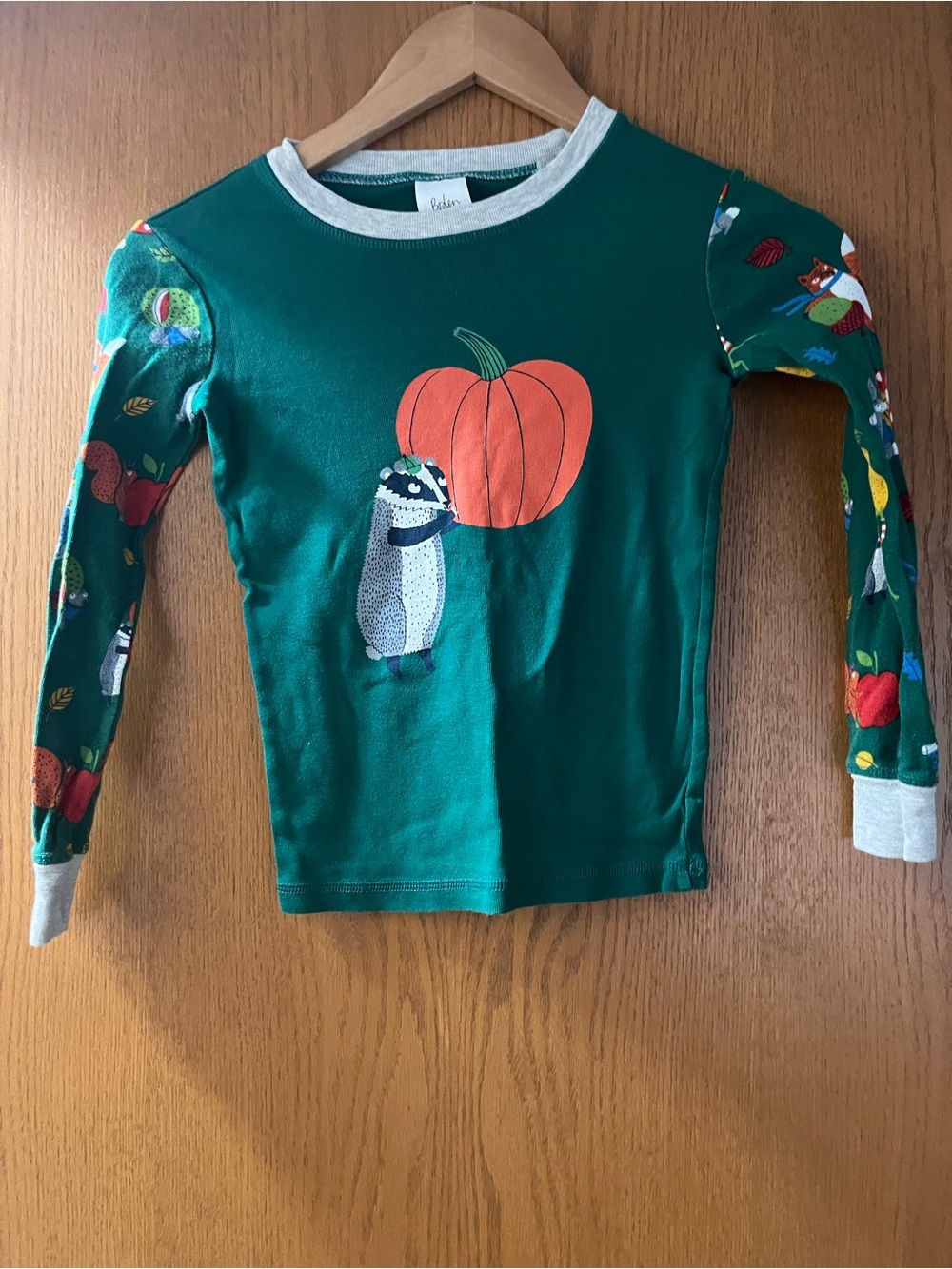 Mini Boden Badger Pumpkin Longsleeve Graphic Pajama Top Size 8